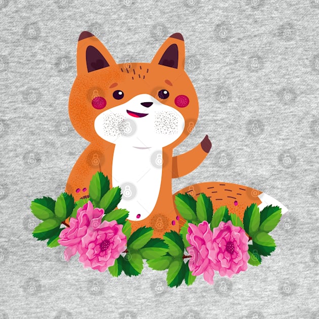 Cute Fox Animals Flower by JeffDesign